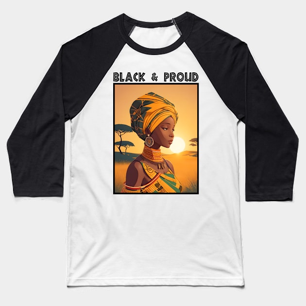 Black And Proud Melanin Afrocentric Art Baseball T-Shirt by Merchweaver